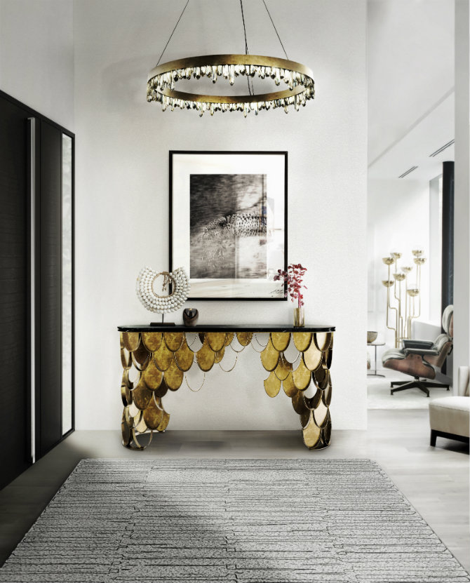 Contemporary gold console table