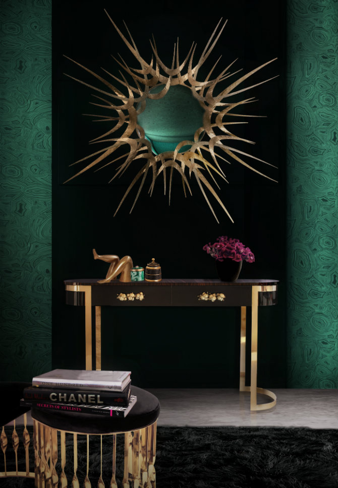 Black Console table with gold details